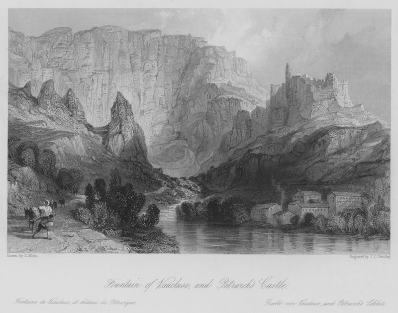 Fontana di Vaucluse e Castello di Petrarca da Thomas (after) Allom