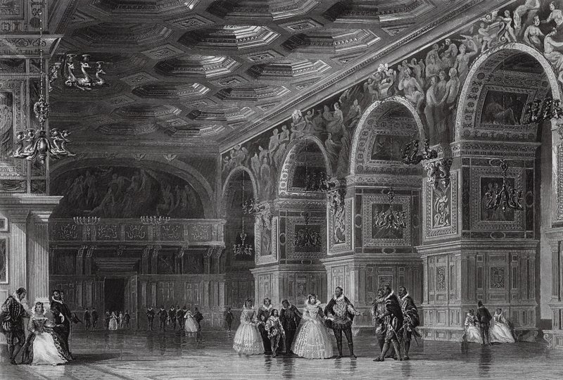 Galleria di Enrico II a Fontainebleau da Thomas (after) Allom