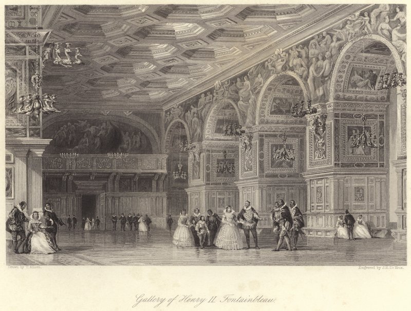 Galleria di Enrico II Fontainebleau da Thomas (after) Allom