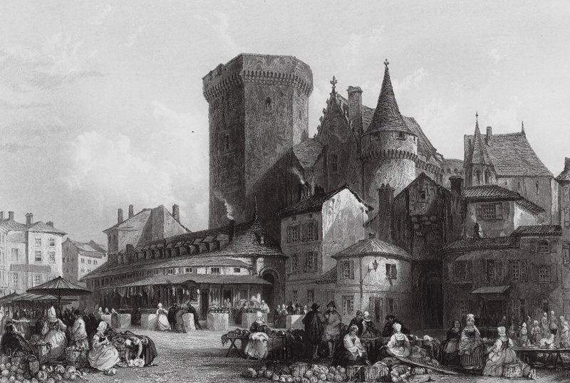 Piazza del mercato, Angouleme da Thomas (after) Allom