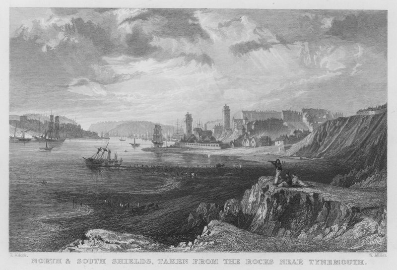 North e South Shields, viste dalle rocce vicino a Tynemouth (incisione) da Thomas (after) Allom