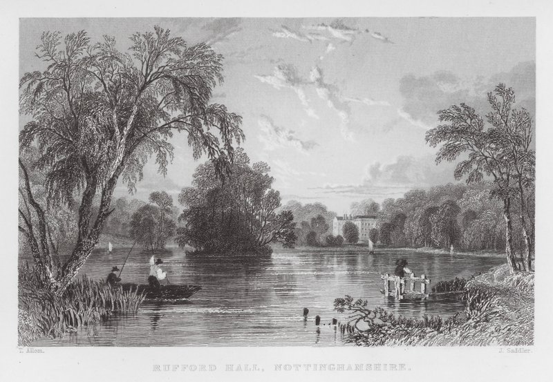 Rufford Hall, Nottinghamshire (incisione) da Thomas (after) Allom