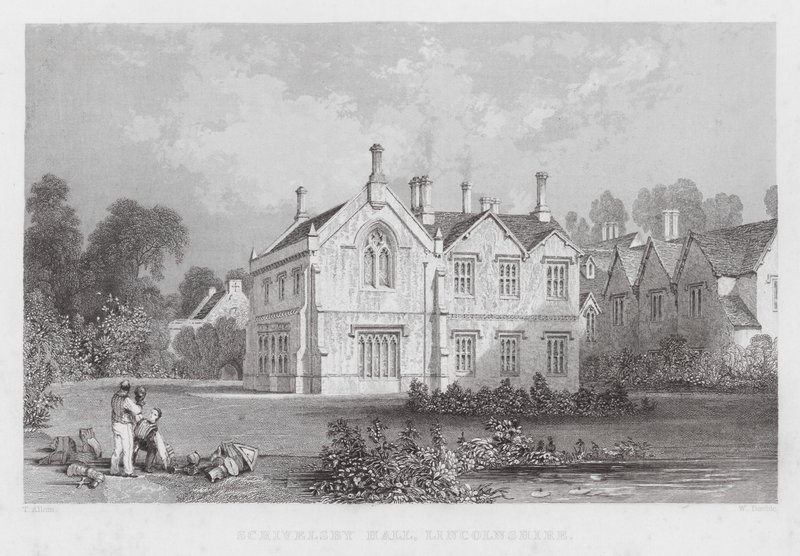 Scrivelsby Hall, Lincolnshire (incisione) da Thomas (after) Allom