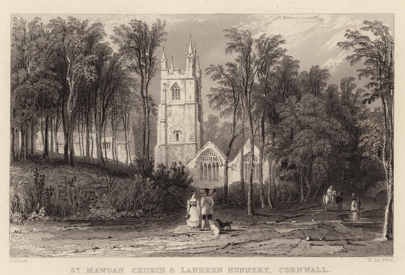 Chiesa di St Mawgan e Monastero di Lanhern, Cornovaglia da Thomas (after) Allom