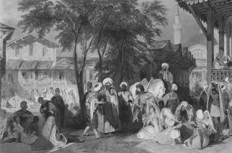 Il mercato degli schiavi, Costantinopoli (incisione) da Thomas (after) Allom