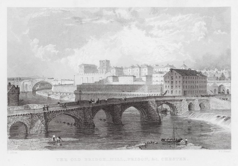 Il Vecchio Ponte, Mulino, Prigione, ecc, Chester (incisione) da Thomas (after) Allom
