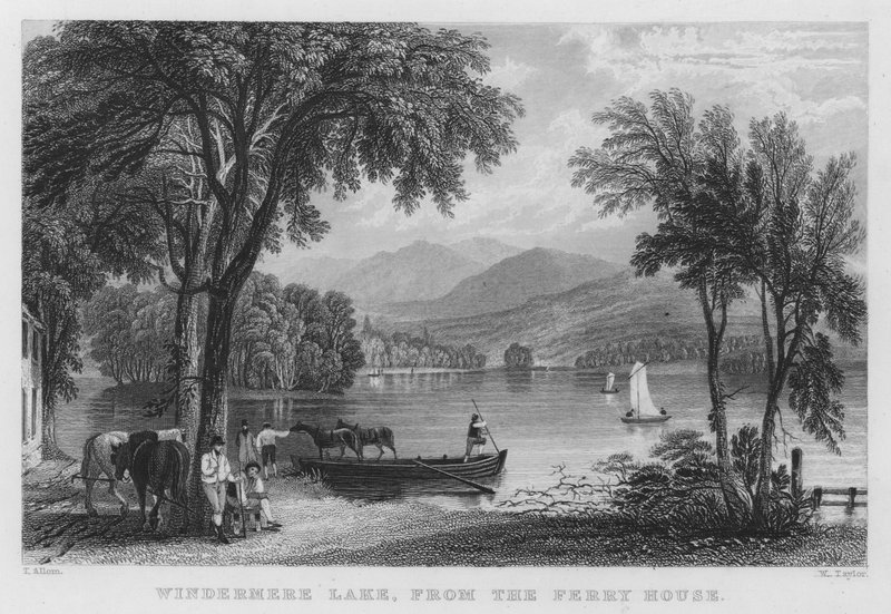 Lago Windermere, dalla Casa del Traghetto da Thomas (after) Allom