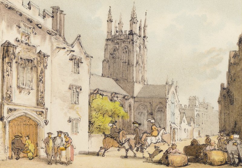Merton College (litografia a colori) da Thomas (after) Rowlandson