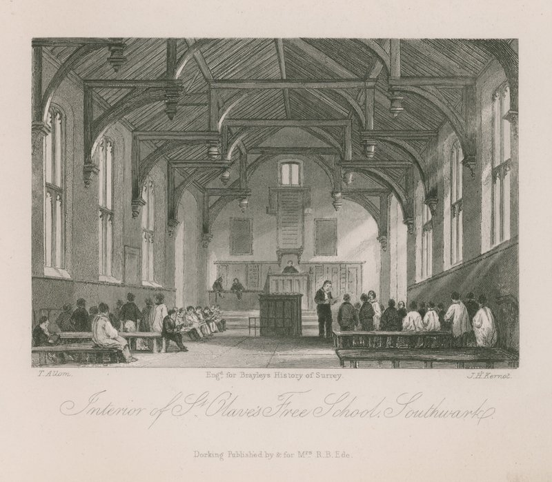 Interno della scuola gratuita di St Olave da Thomas Allom