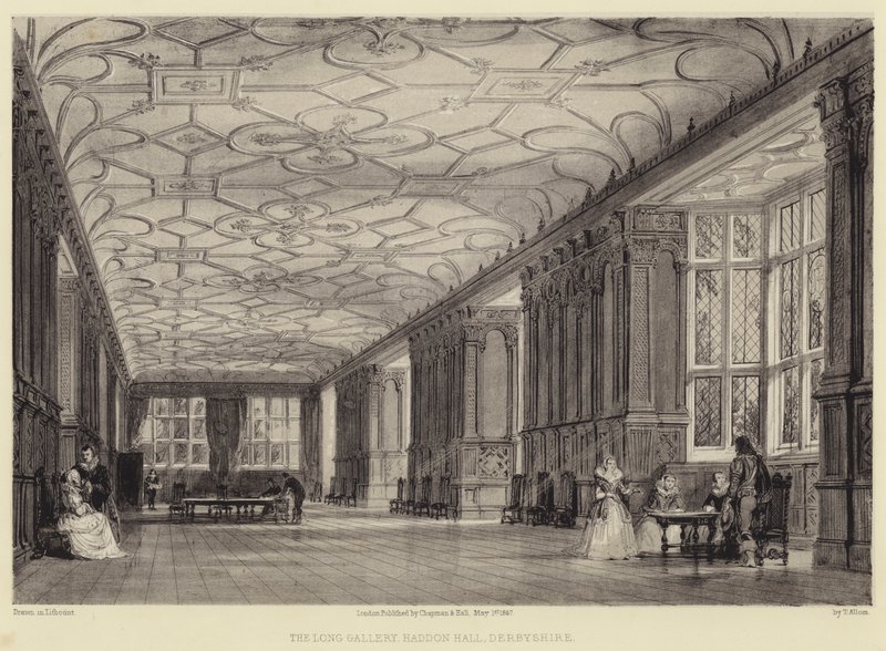 La lunga galleria, Haddon Hall, Derbyshire da Thomas Allom