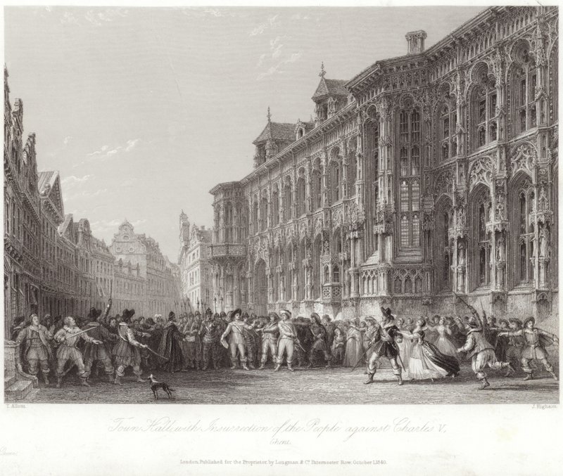 Municipio con insurrezione del popolo contro Carlo V da Thomas Allom