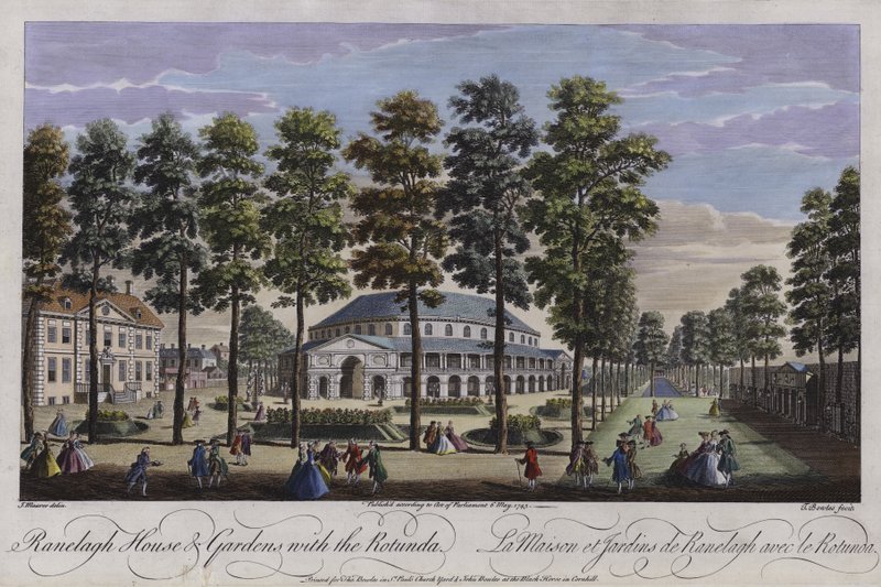 Ranelagh House e Gardens con la Rotonda, Londra, 1745 da Thomas Bowles