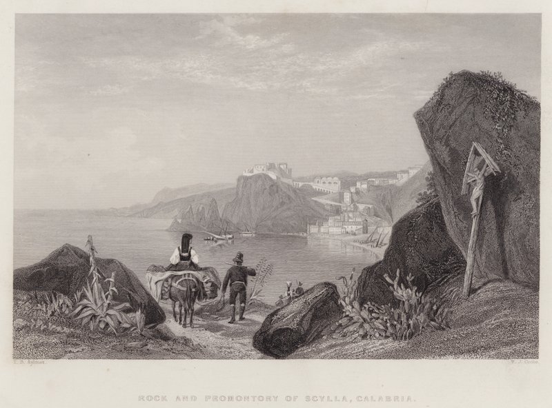Roccia e Promontorio di Scilla, Calabria, Italia (incisione) da Thomas Brabazon Aylmer