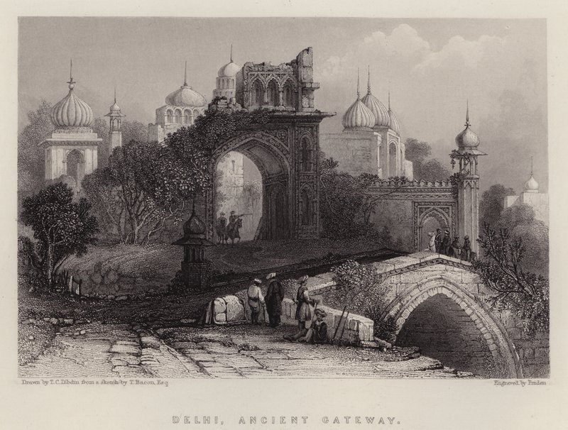 Delhi, Antico Portale (litografia a colori) da Thomas Colman (after) Dibdin