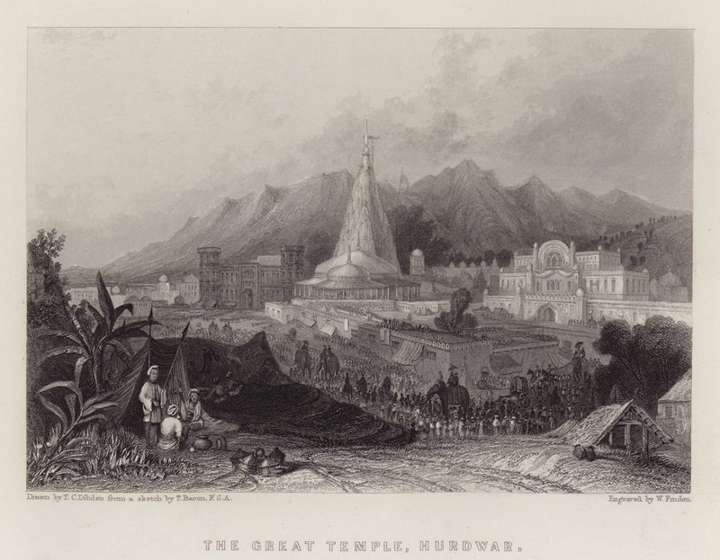 Il Grande Tempio, Hurdwar (litografia a colori) da Thomas Colman (after) Dibdin