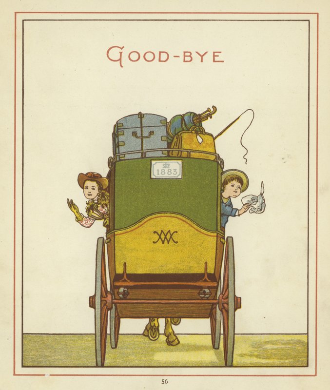 Vista posteriore di una carrozza con due bambini che salutano dalle finestre da Thomas Crane