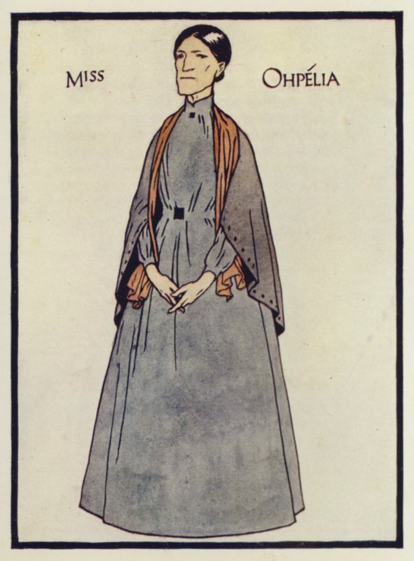 Miss Ophelia, un personaggio de La capanna dello zio Tom (litografia a colori) da Thomas Derrick