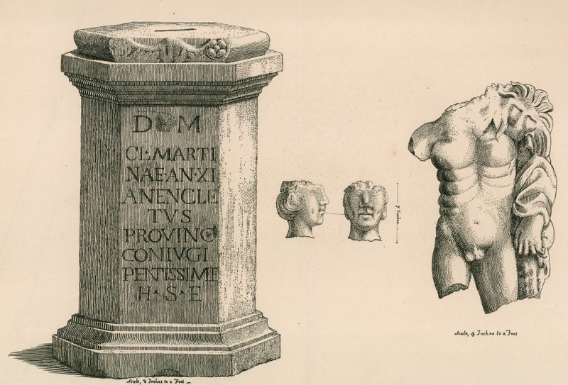 Un piedistallo e frammento della statua di Ercole di manifattura romana da Thomas Fisher Hoxton