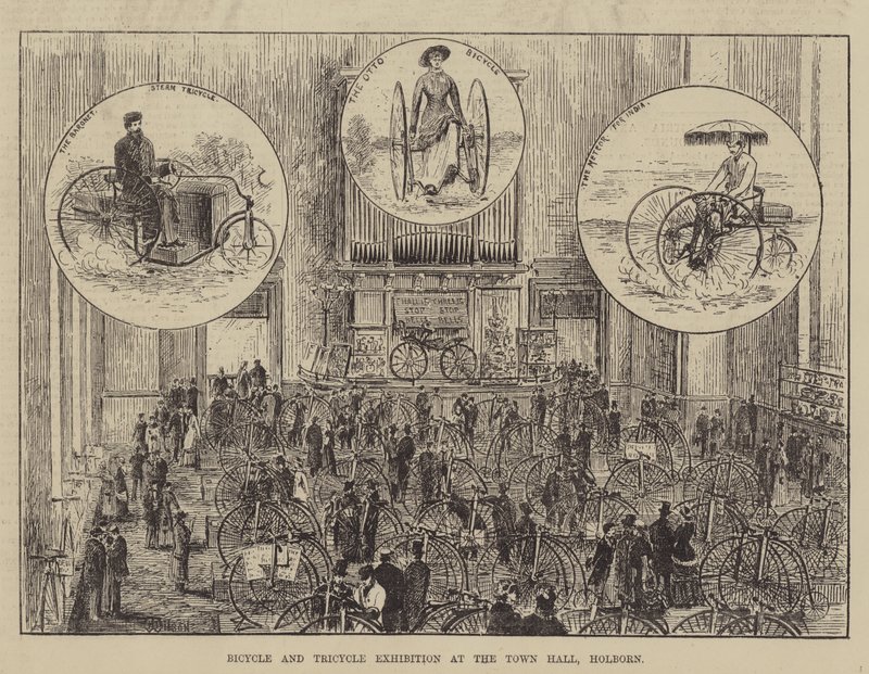 Esposizione di biciclette e tricicli al Municipio di Holborn da Thomas Harrington Wilson