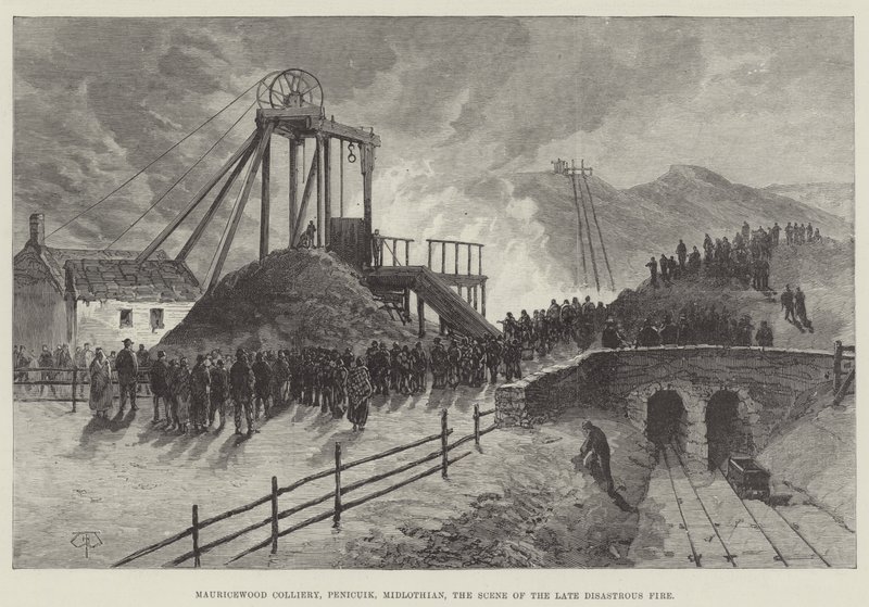 Mauricewood Colliery, Penicuik, Midlothian, scena del recente disastroso incendio da Thomas Harrington Wilson