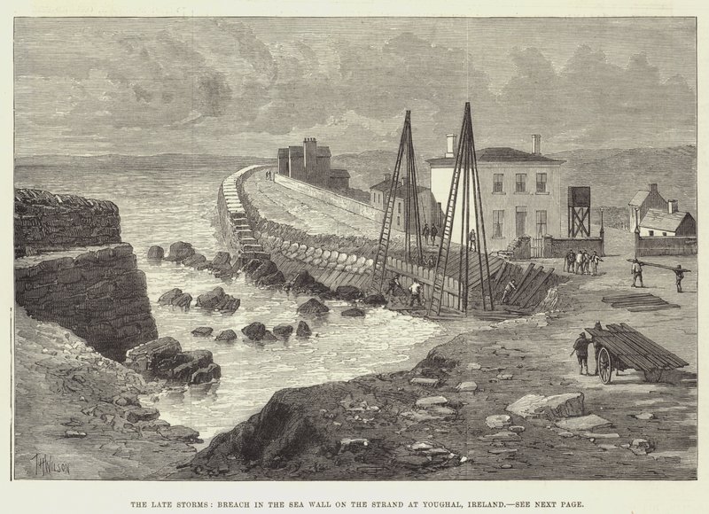 Le recenti tempeste, breccia nel muro del mare sulla spiaggia di Youghal, Irlanda da Thomas Harrington Wilson