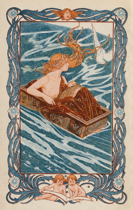 Danae e Perseo (litografia a colori) da Thomas Heath Robinson