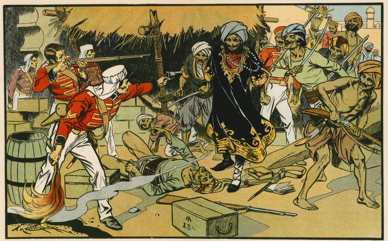 Distruzione della rivista a Delhi (litografia a colori) da Thomas Heath Robinson