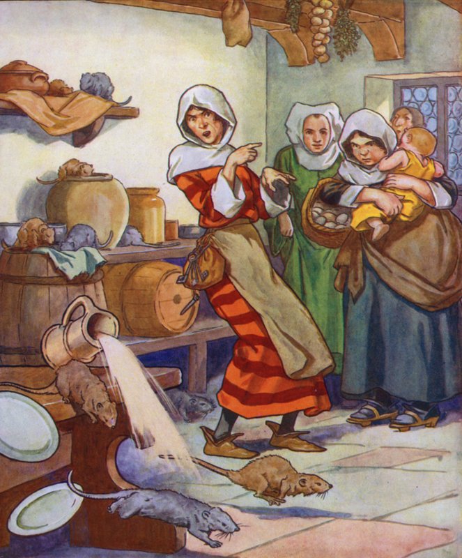 Illustrazione per Il pifferaio di Hamelin (litografia a colori) da Thomas Heath Robinson