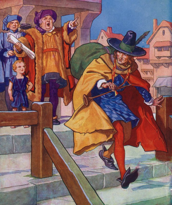 Illustrazione per Il pifferaio di Hamelin (litografia a colori) da Thomas Heath Robinson
