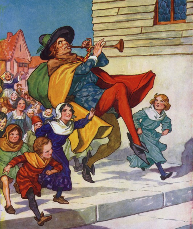 Illustrazione per Il pifferaio di Hamelin (litografia a colori) da Thomas Heath Robinson