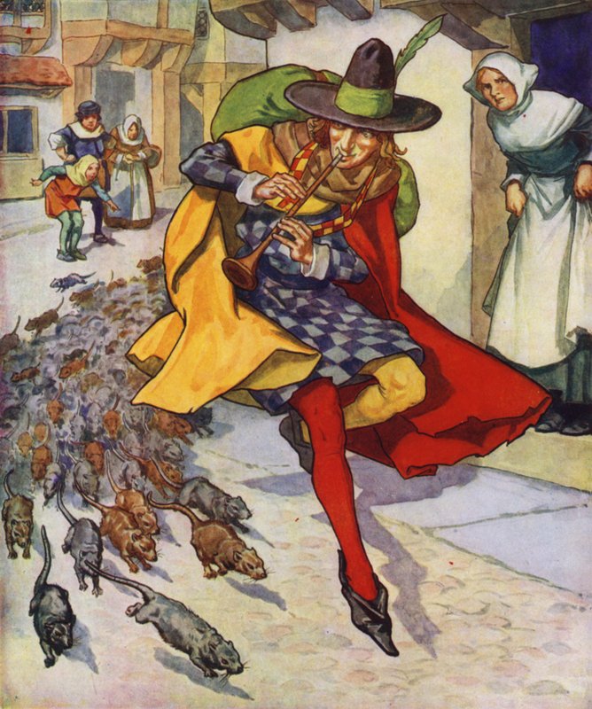 Illustrazione per Il pifferaio di Hamelin (litografia a colori) da Thomas Heath Robinson