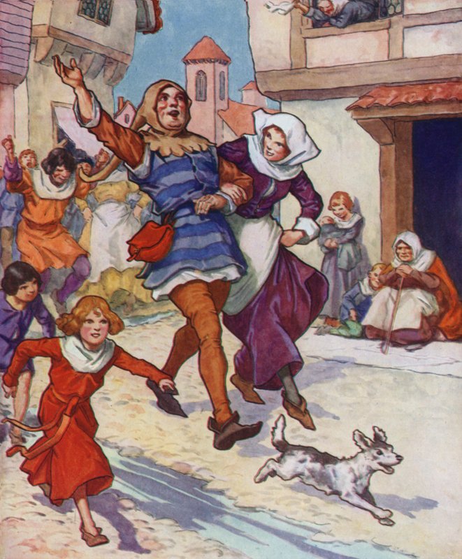Illustrazione per Il pifferaio di Hamelin (litografia a colori) da Thomas Heath Robinson