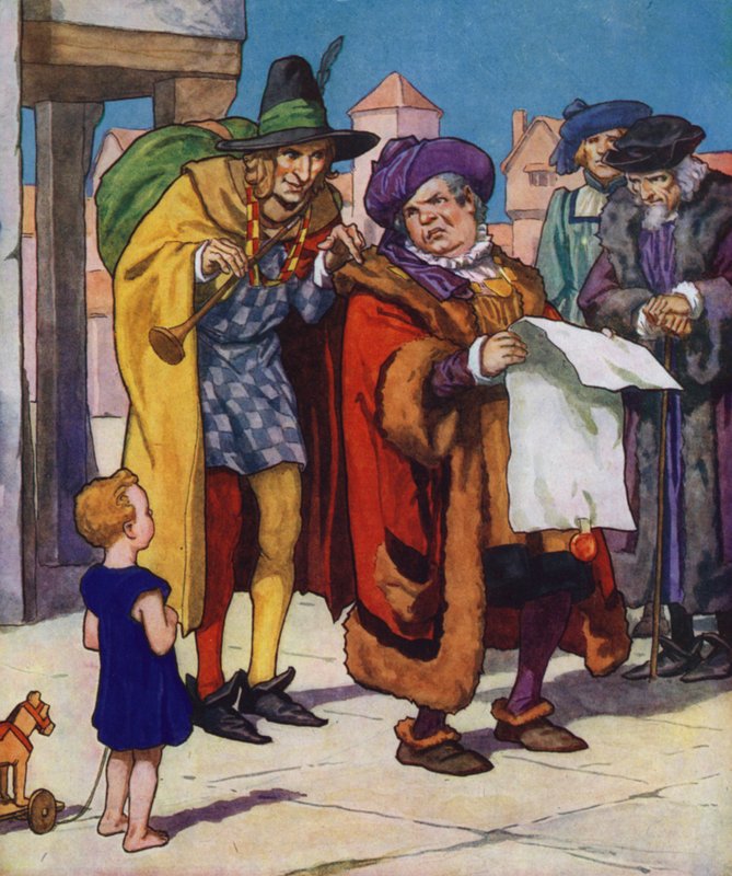 Illustrazione per Il pifferaio di Hamelin (litografia a colori) da Thomas Heath Robinson