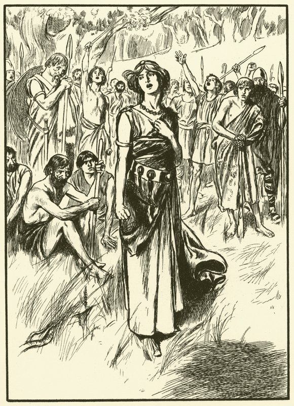 La regina Boadicea e i suoi soldati (incisione) da Thomas Heath Robinson