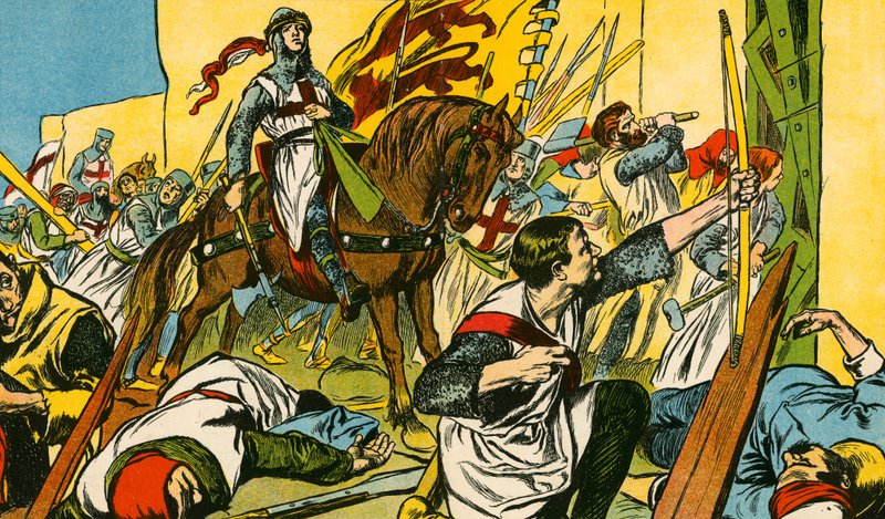 Riccardo Cuor di Leone che combatte nella terra santa (litografia a colori) da Thomas Heath Robinson