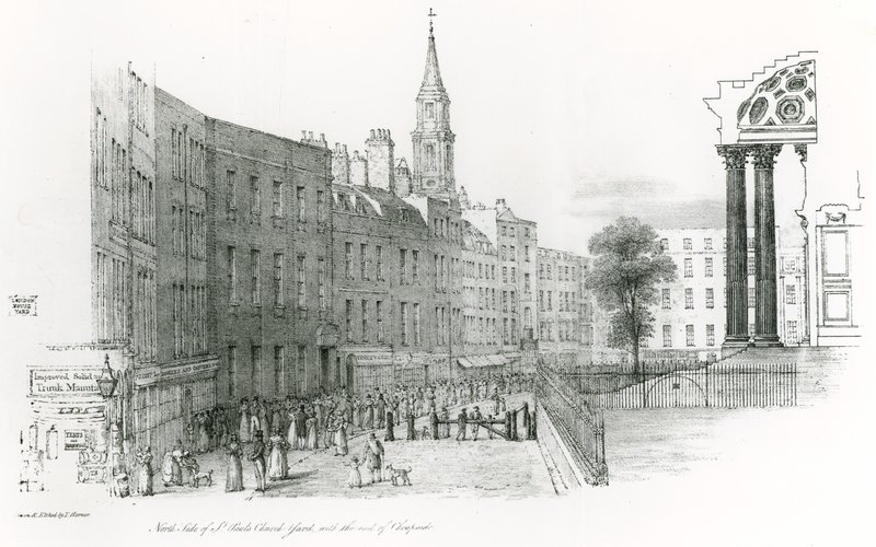 Lato nord della Cattedrale di St. Paul, Londra, cortile della chiesa con la fine di Cheapside da Thomas Hornor
