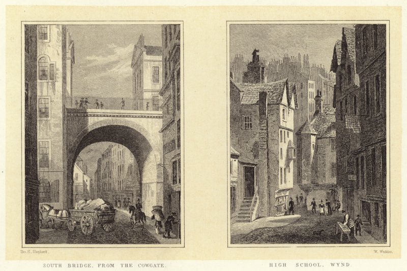 Ponte Sud, dalla Cowgate; Scuola Superiore, Wynd da Thomas Hosmer (after) Shepherd