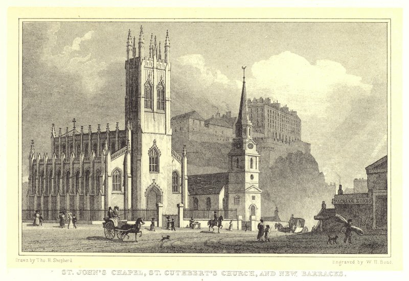 La Cappella di San Giovanni, la Chiesa di San Cutberto e le Nuove Caserme da Thomas Hosmer (after) Shepherd