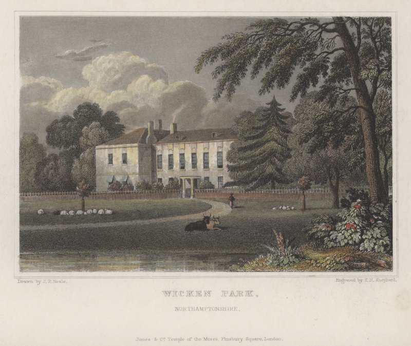 Wicken Park, Northamptonshire (incisione colorata) da Thomas Hosmer (after) Shepherd
