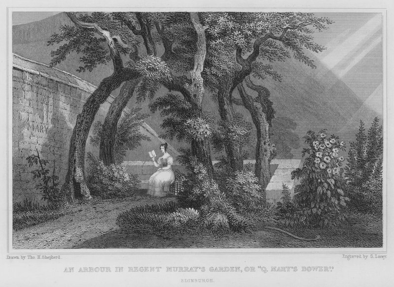 Un pergolato nel giardino di Regent Murray, o Bower di Maria Stuarda, Edimburgo da Thomas Hosmer Shepherd