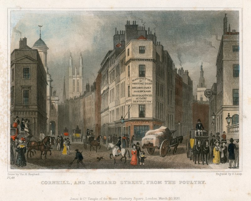 Cornhill e Lombard Street, Londra, dal Poultry da Thomas Hosmer Shepherd