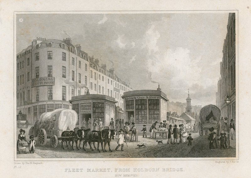 Mercato della flotta dal ponte di Holborn (ora rimosso) da Thomas Hosmer Shepherd