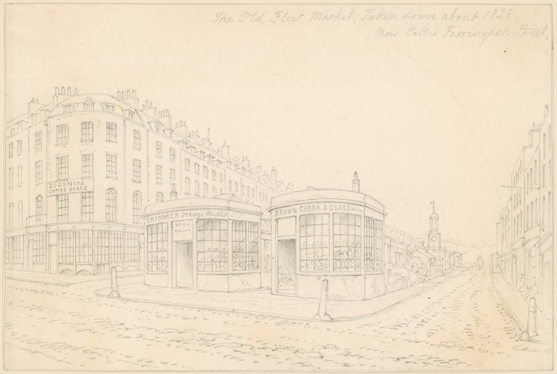 Mercato della flotta dal ponte di Holborn (ora rimosso) da Thomas Hosmer Shepherd