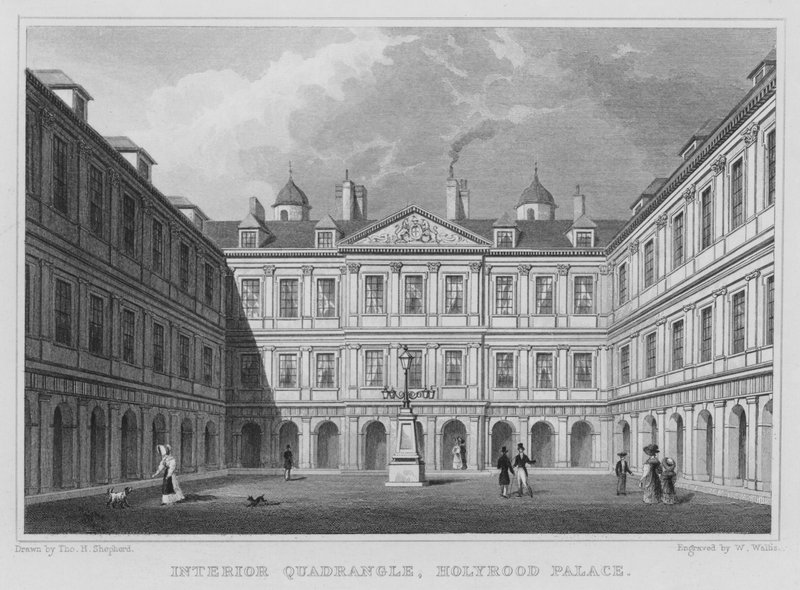 Cortile interno, Palazzo di Holyrood (incisione) da Thomas Hosmer Shepherd