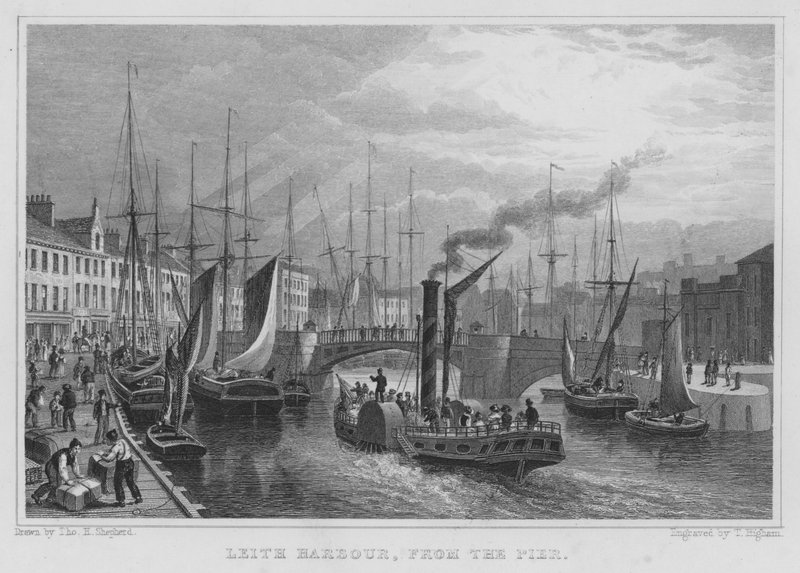 Porto di Leith, dal molo (incisione) da Thomas Hosmer Shepherd