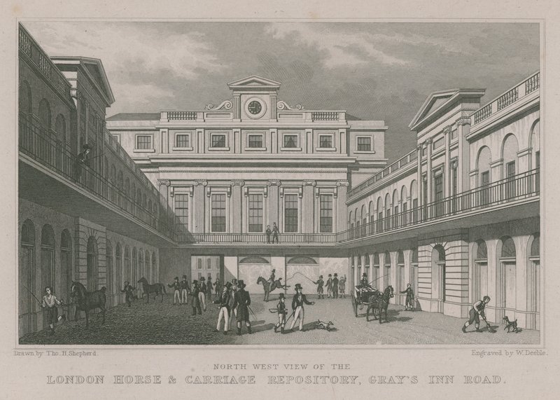 Vista nord-ovest del London Horse and Carriage Repository, Gray