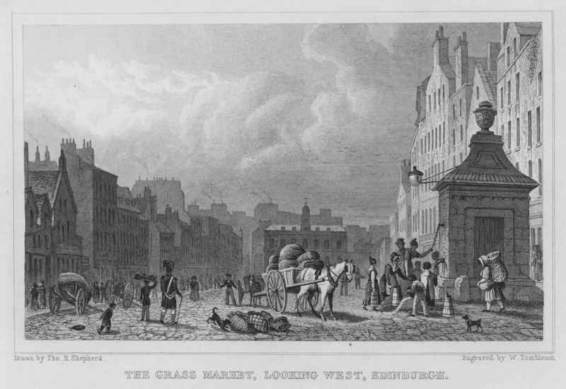 Il Grass Market, guardando a ovest, Edimburgo (incisione) da Thomas Hosmer Shepherd