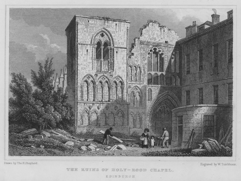 Le rovine della cappella di Holyrood, Edimburgo (incisione) da Thomas Hosmer Shepherd
