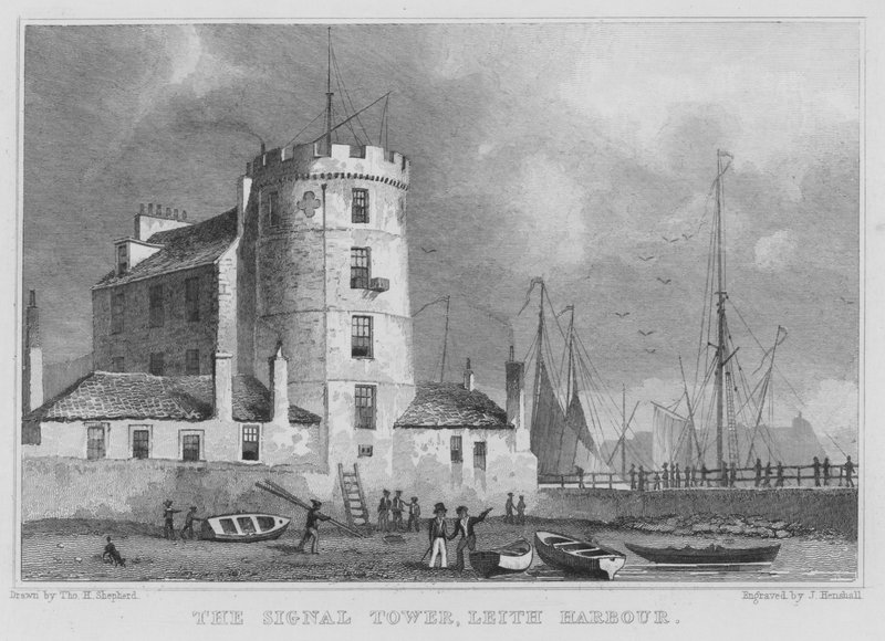 La torre di segnalazione, porto di Leith (incisione) da Thomas Hosmer Shepherd