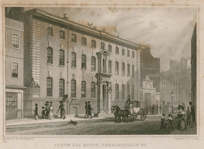 La South Sea House, Threadneedle Street, Londra da Thomas Hosmer Shepherd